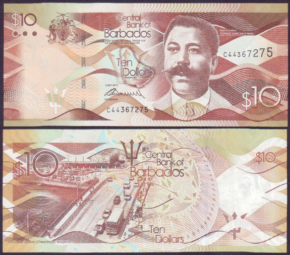 2013 Barbados $10 (Unc)